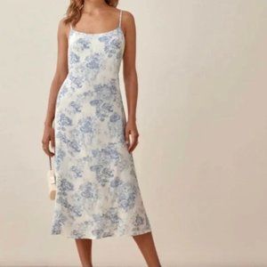 Reformation Sloane Midi Dress - White & Blue